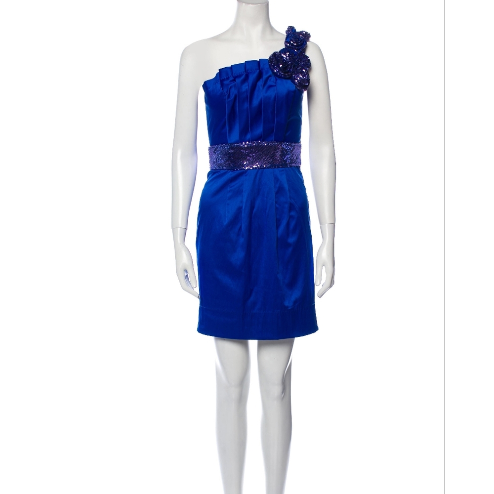 NWT! Mandalay By LA Coquette One Shoulder Blue Flower Sequin Dress Size 6